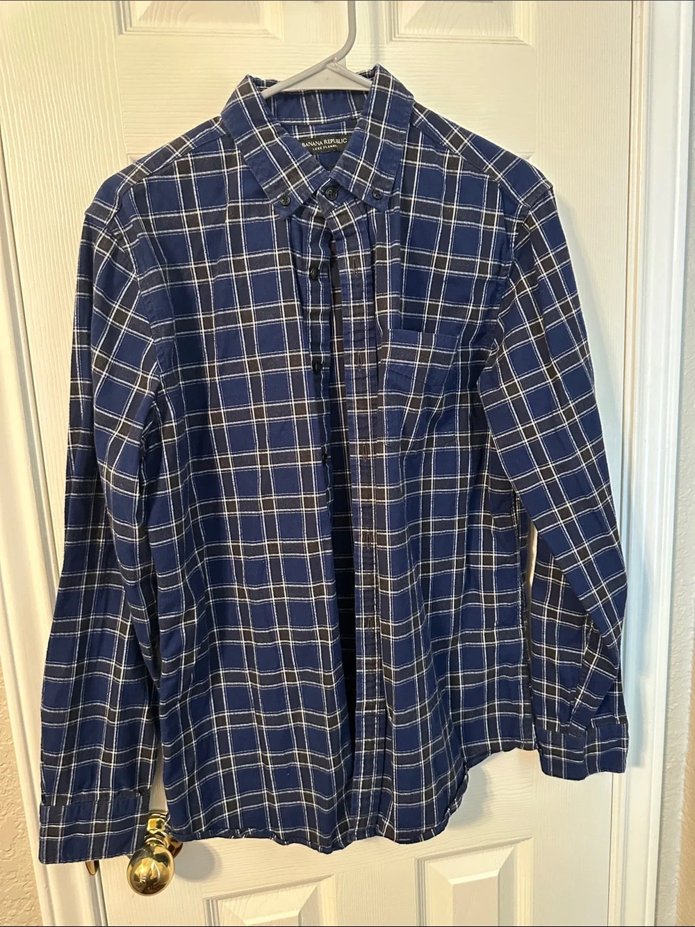 Banana Republic Navy and White Plaid Button-Down Shirt